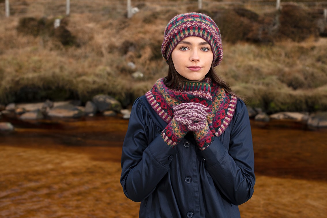 Maud Hat Set patterncard kit design by Alice Starmore in Hebridean 2 Ply yarn Maud Hat Set patterncard kit design by Alice Starmore in Hebridean 2 Ply yarn