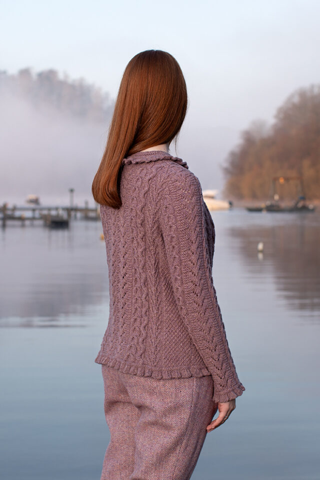Maidenhair Pullover patterncard kit design by Alice Starmore in Hebridean 3 Ply yarn