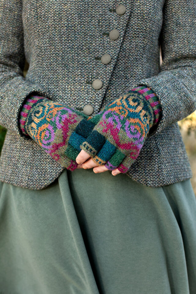Firebirds Hat Set patterncard kit design by Jade Starmore in Hebridean 2 Ply yarn