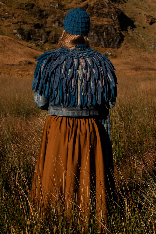 The Raven Capelet patterncard kit design by Alice Starmore from the House of Feathers collection.